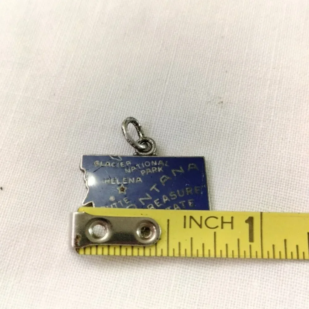 Vintage Silver 925 Montana State Map Glacier National Park Helena Charm Pendant